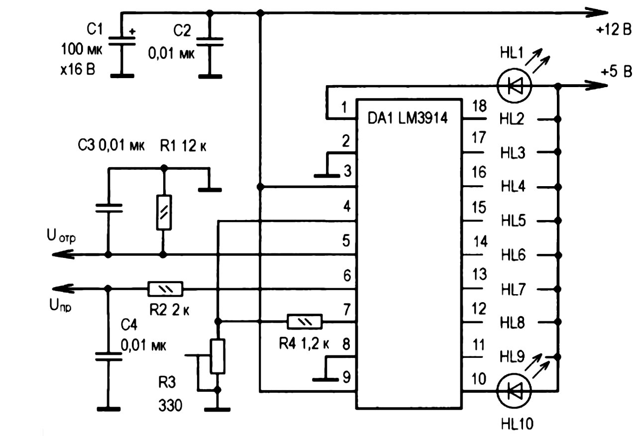 Схема светодиодного индикатора для автоматического КСВ-метра 