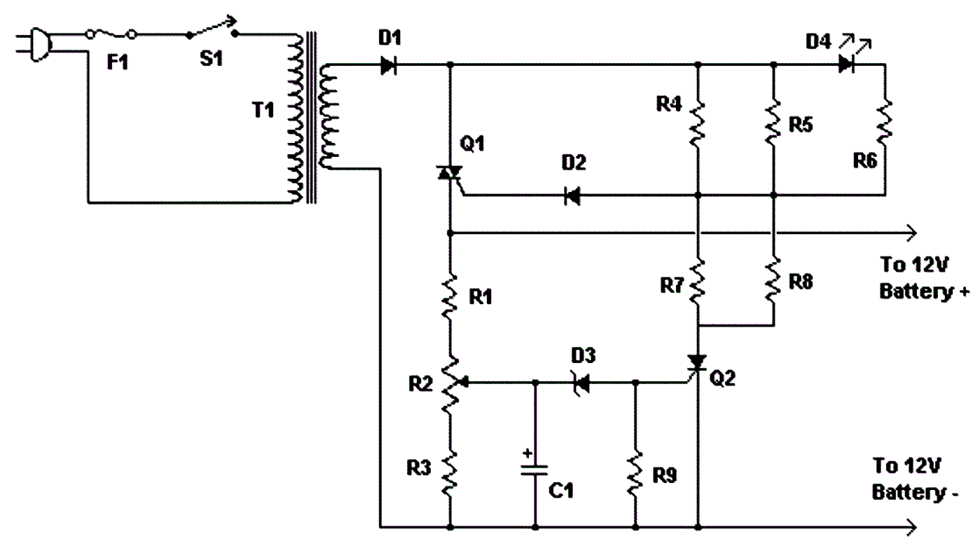Схема автоматического зарядного устройства с тиристорной регулировкой 