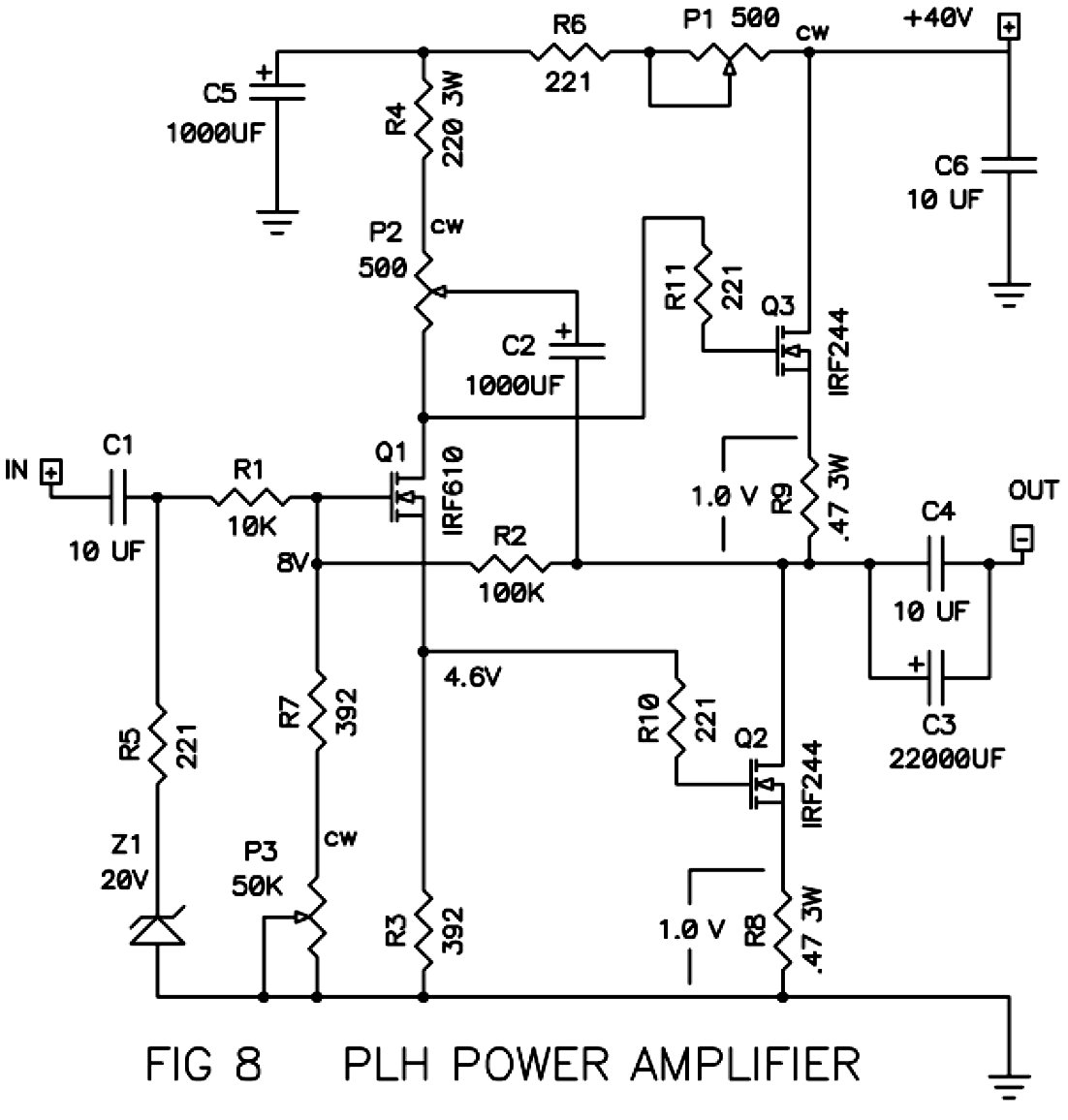 Схема PLH усилителя класса А на полевых транзисторах 