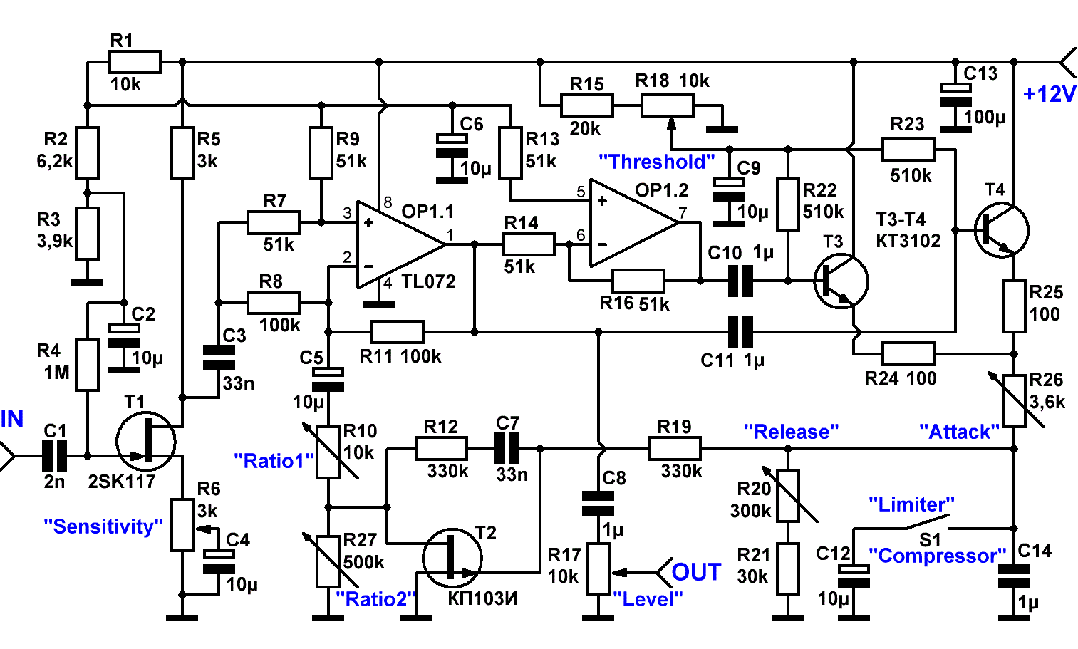 Универсальный  FET компрессор звукового сигнала 