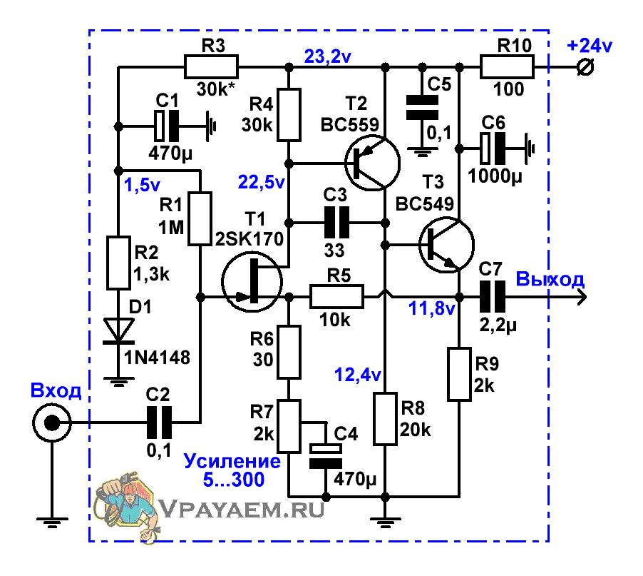 Схема предварительного усилителя на транзисторах