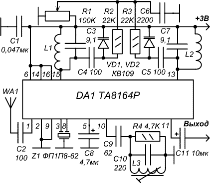  Схема УКВ-приемника на TA8164P 