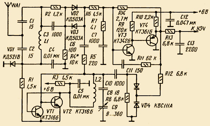 Схема УКВ приёмника с ФАПЧ на 4 транзисторах