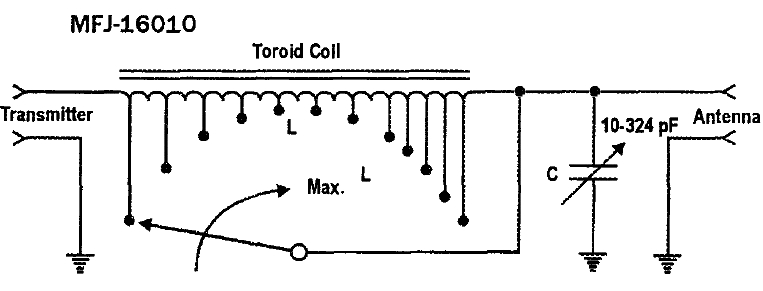 Схема Г-образного антенного тюнера MFJ-16010 