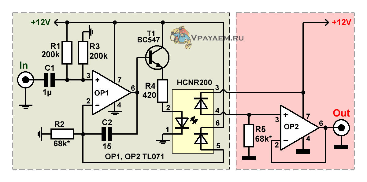 Схема устройства гальванической развязки аналоговых сигналов 