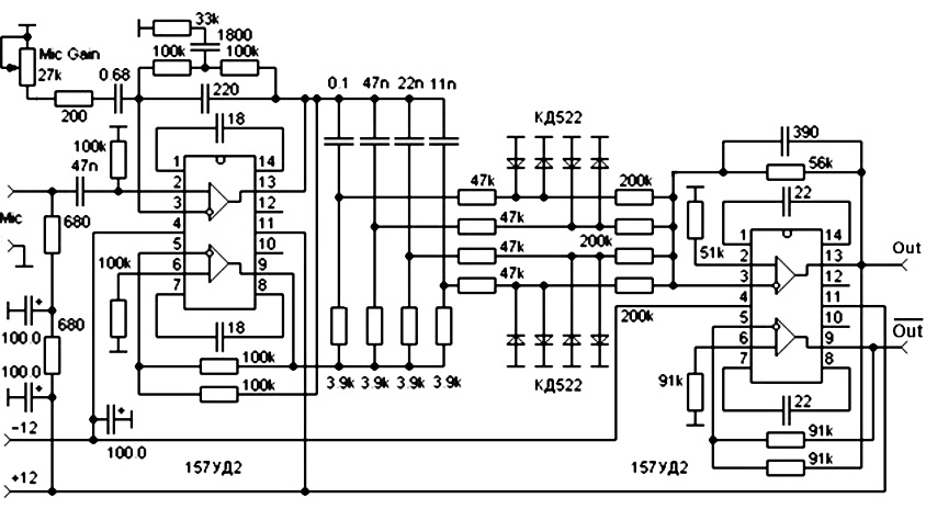Схема фазового ограничителя речевого сигнала (КВ трансивер «Трель» RW4LQ)