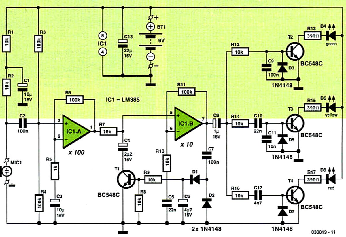  Схема микрофонной цветомузыкальной установки с компрессором 