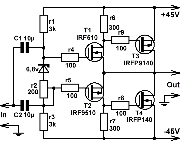  Выходной каскад на  полевых транзисторах по конфигурации Шиклаи