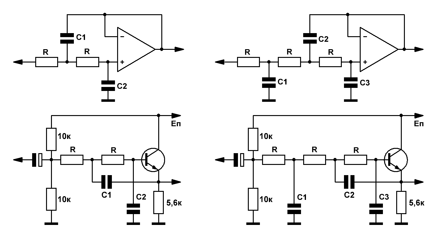 Схемы активных фильтров нижних частот 2-го и 3-го порядка