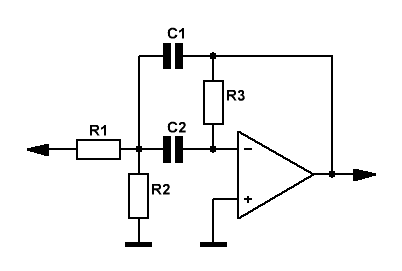 Схема активного полосового фильтра 2-го порядка