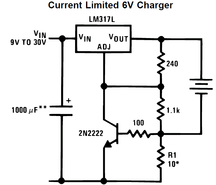 Схема стабилизатора с ограничением выходного тока
