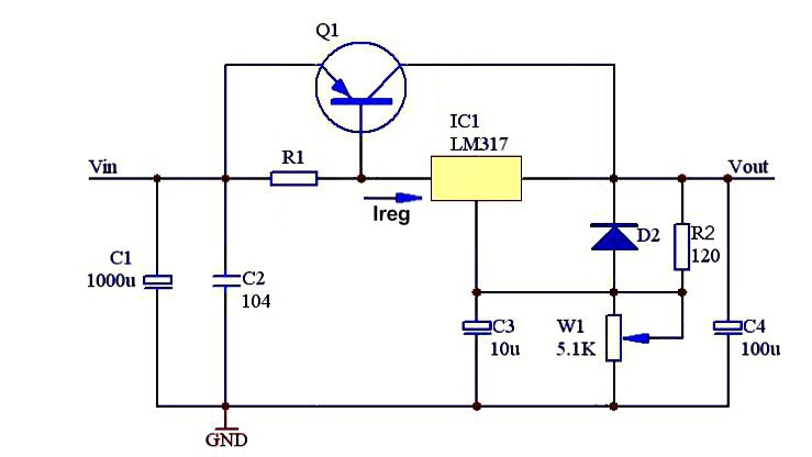 Умощнение LM317 внешним транзистором