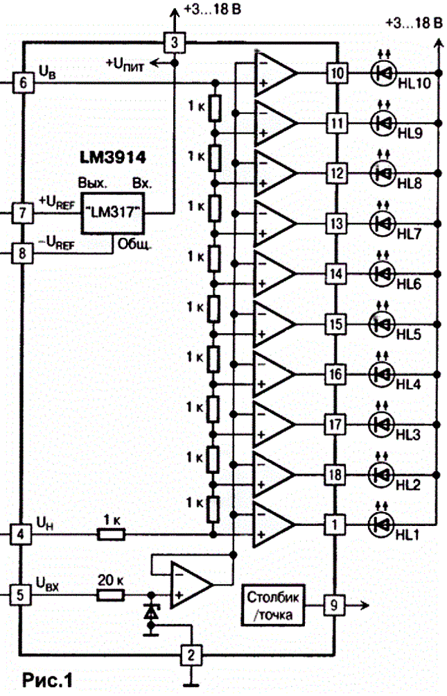 Структурная схема микросхемы LM3914